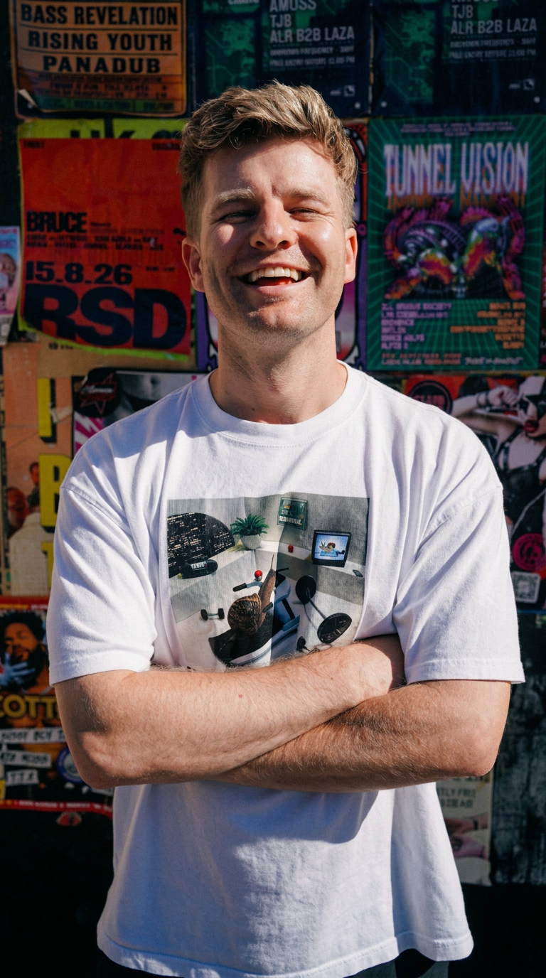 Founder Haydn standing in front of a wall of gig posters